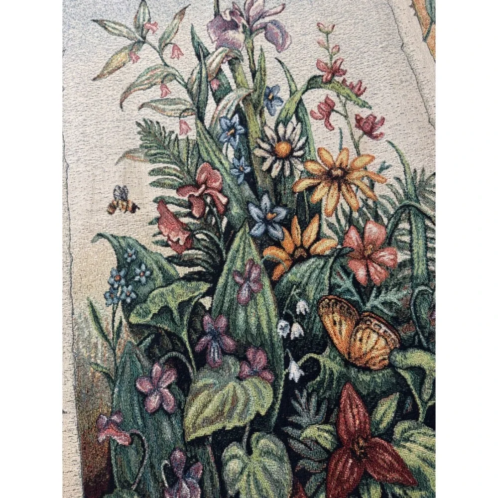 Vintage Woven Tapestry Throw Blanket Wildflower Botanical Butterfly 49